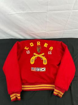 Vintage Sportswear Men's Size 40 Red Wool Letterman Jacket w/ RMC, Korea 65-66 Patches. See pics.