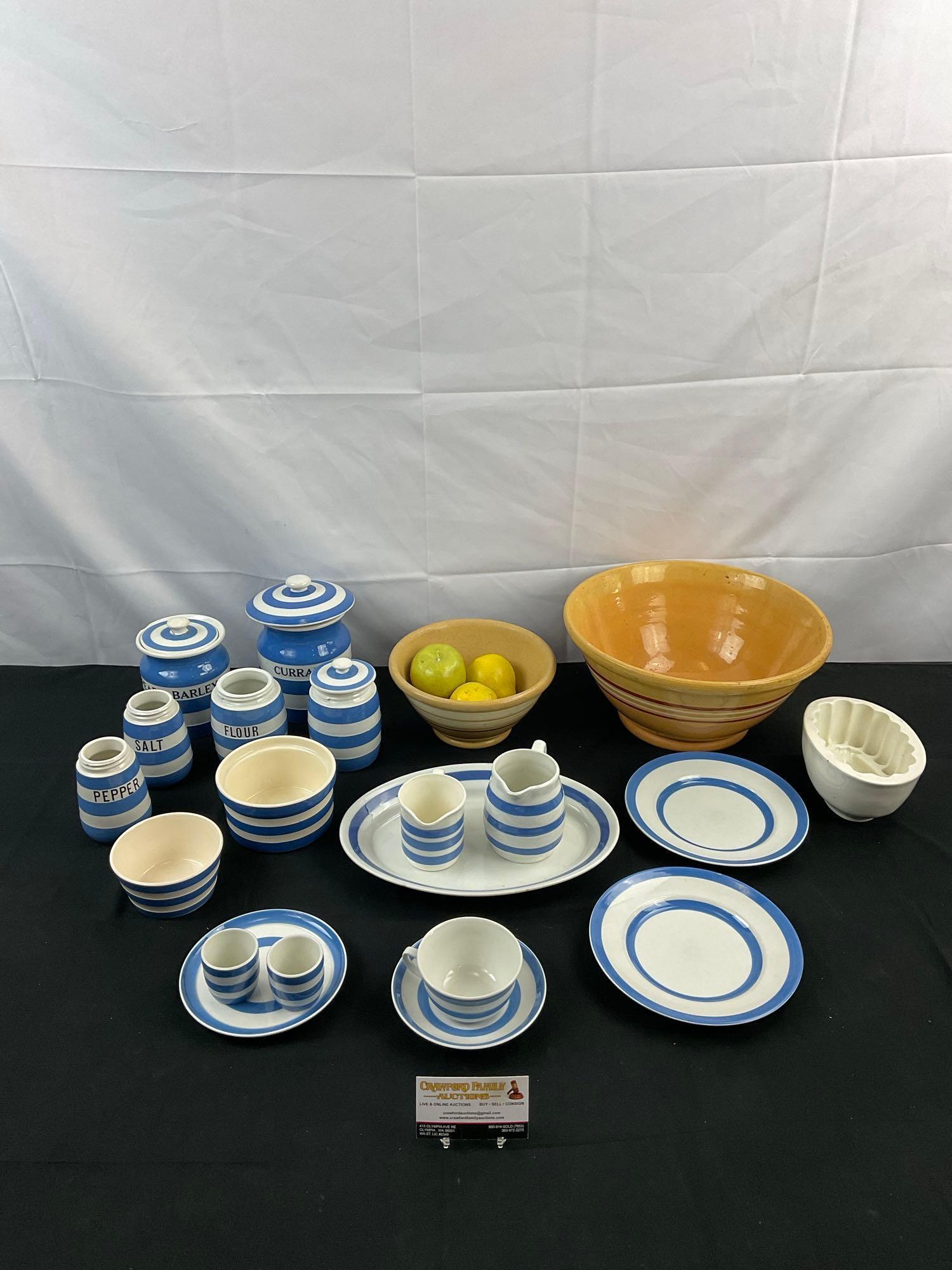 24 pcs Vintage Ceramic Dish Assortment & 3 pcs Resin Fruit. T. G. Green & Co. Cornish Kitchenware.