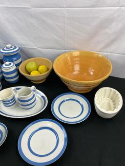 24 pcs Vintage Ceramic Dish Assortment & 3 pcs Resin Fruit. T. G. Green & Co. Cornish Kitchenware.