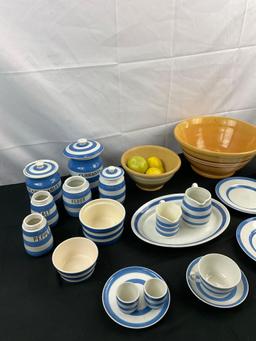 24 pcs Vintage Ceramic Dish Assortment & 3 pcs Resin Fruit. T. G. Green & Co. Cornish Kitchenware.