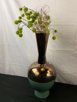 2 pcs Table Decoration Assortment. Global Views Teal & Brass Ceramic Vase. Unique Table Lamp. See