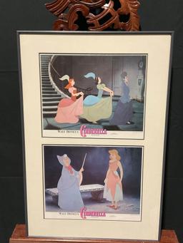 Framed Pair of Walt Disney Cinderella Lobby Cards, Stepmother & Sisters, Fairy Godmother Scenes