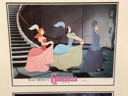 Framed Pair of Walt Disney Cinderella Lobby Cards, Stepmother & Sisters, Fairy Godmother Scenes