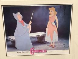 Framed Pair of Walt Disney Cinderella Lobby Cards, Stepmother & Sisters, Fairy Godmother Scenes