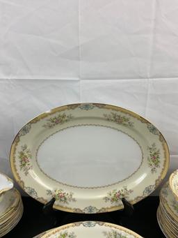 53 pcs Vintage Meito China Made in Japan Hand Painted Dinner Set in Cream Floral Diana Pattern. See