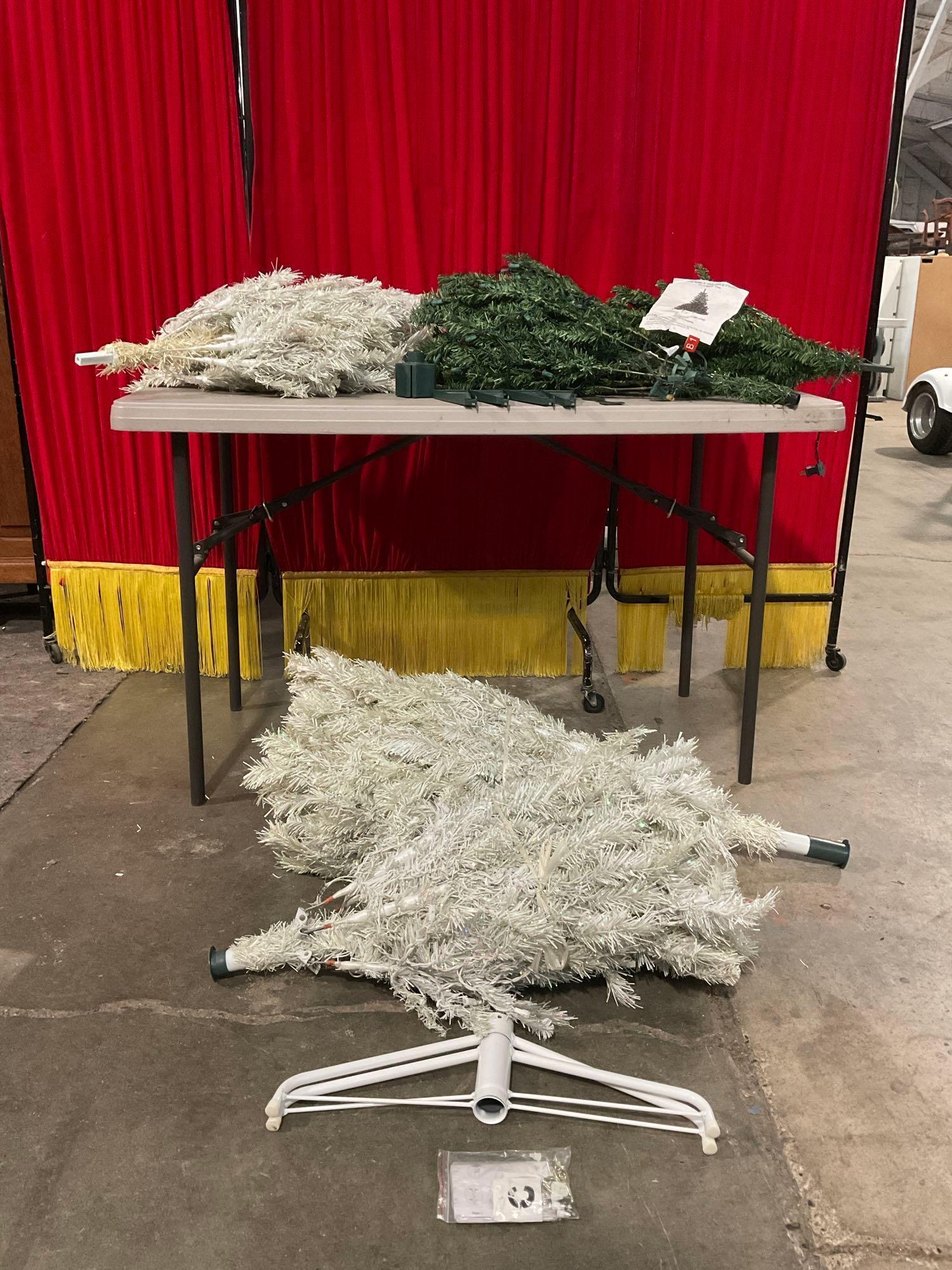 2 pcs Lighted Artificial Christmas Tree Sets. Starlite 7' Iridescent Pine. Holiday Home 4.5' Fir.