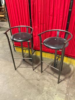 Pair of Vintage Amisco Industries Steel Bar Stools w/ Black Leather Seats & Low Backs. See pics.