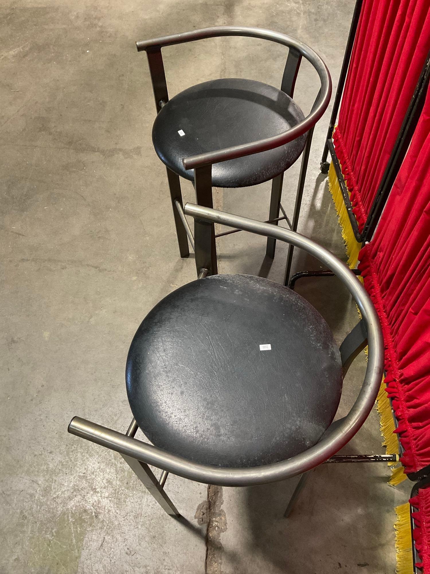 Pair of Vintage Amisco Industries Steel Bar Stools w/ Black Leather Seats & Low Backs. See pics.