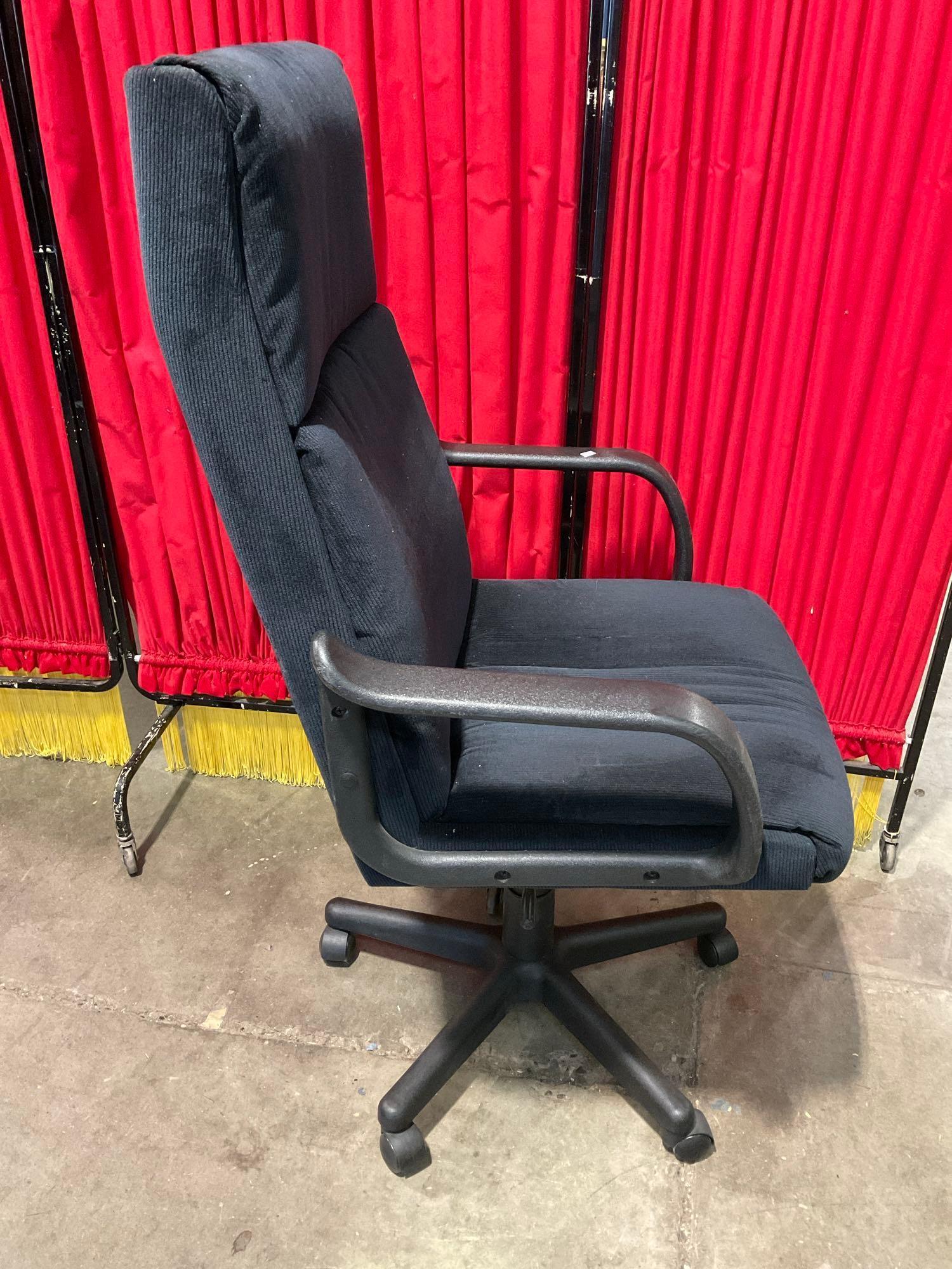 2 pcs Modern Wheeled Office Chairs w/ Fabric Upholstery. 1x Lane, 1x Vogel Peterson. See pics.