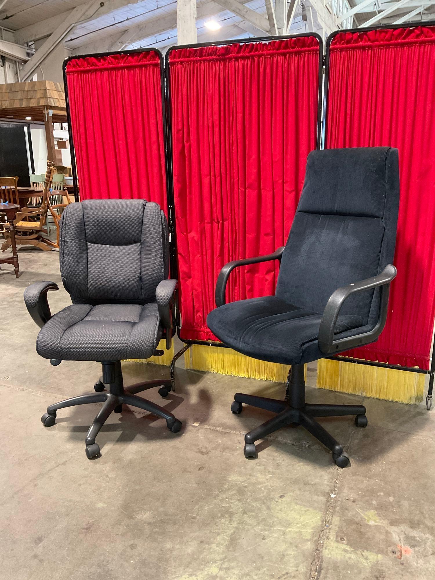 2 pcs Modern Wheeled Office Chairs w/ Fabric Upholstery. 1x Lane, 1x Vogel Peterson. See pics.