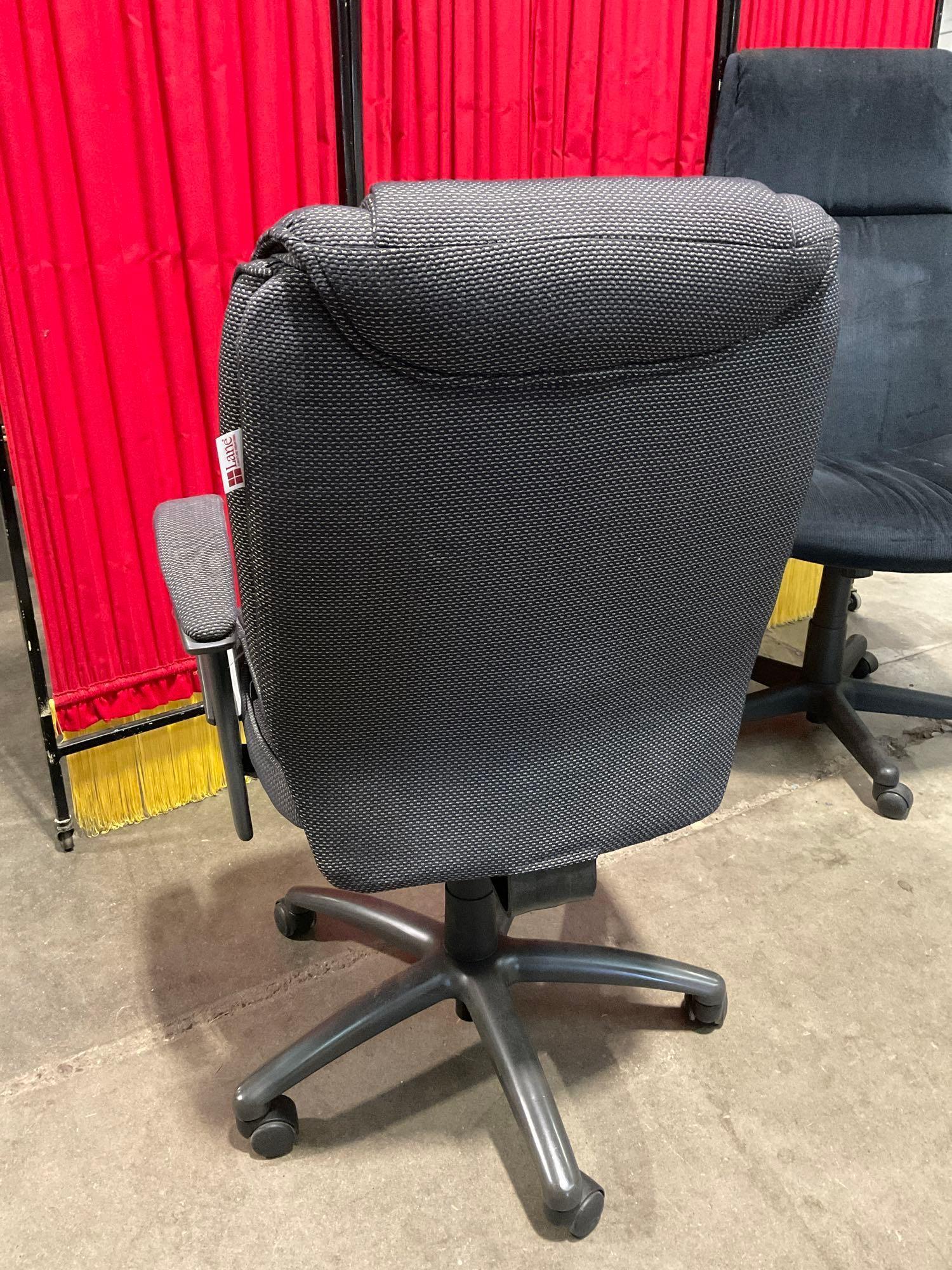 2 pcs Modern Wheeled Office Chairs w/ Fabric Upholstery. 1x Lane, 1x Vogel Peterson. See pics.