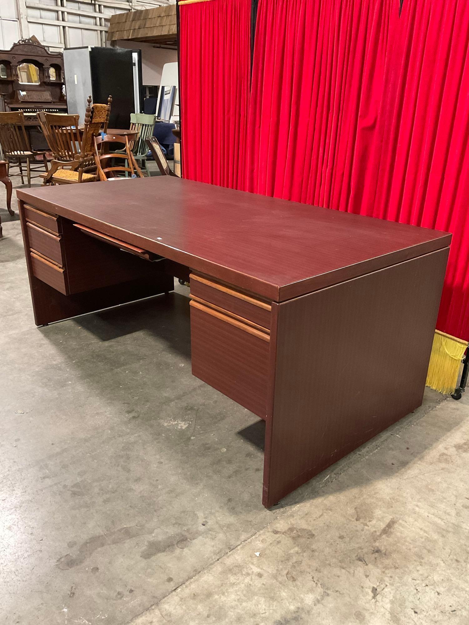 Modern Wooden Work Table w/ Slide Out Tray & 5 Drawers. Measures 72" x 31" See pics.