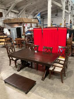 Modern Trendex Wooden Cross Leg Extending Dining Table w/ Leaf & 6 Double-X Back Chairs. See pics.