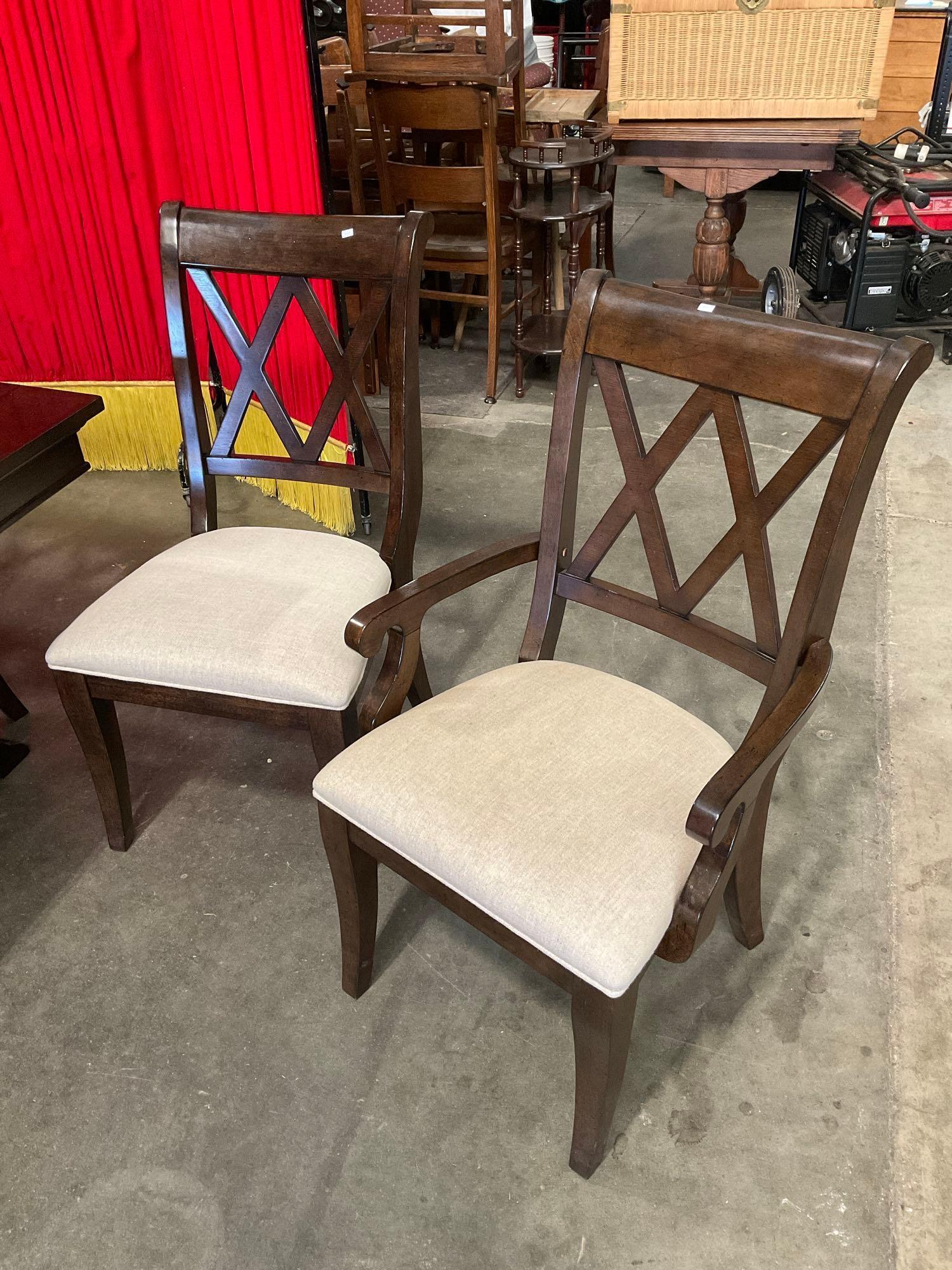 Modern Trendex Wooden Cross Leg Extending Dining Table w/ Leaf & 6 Double-X Back Chairs. See pics.