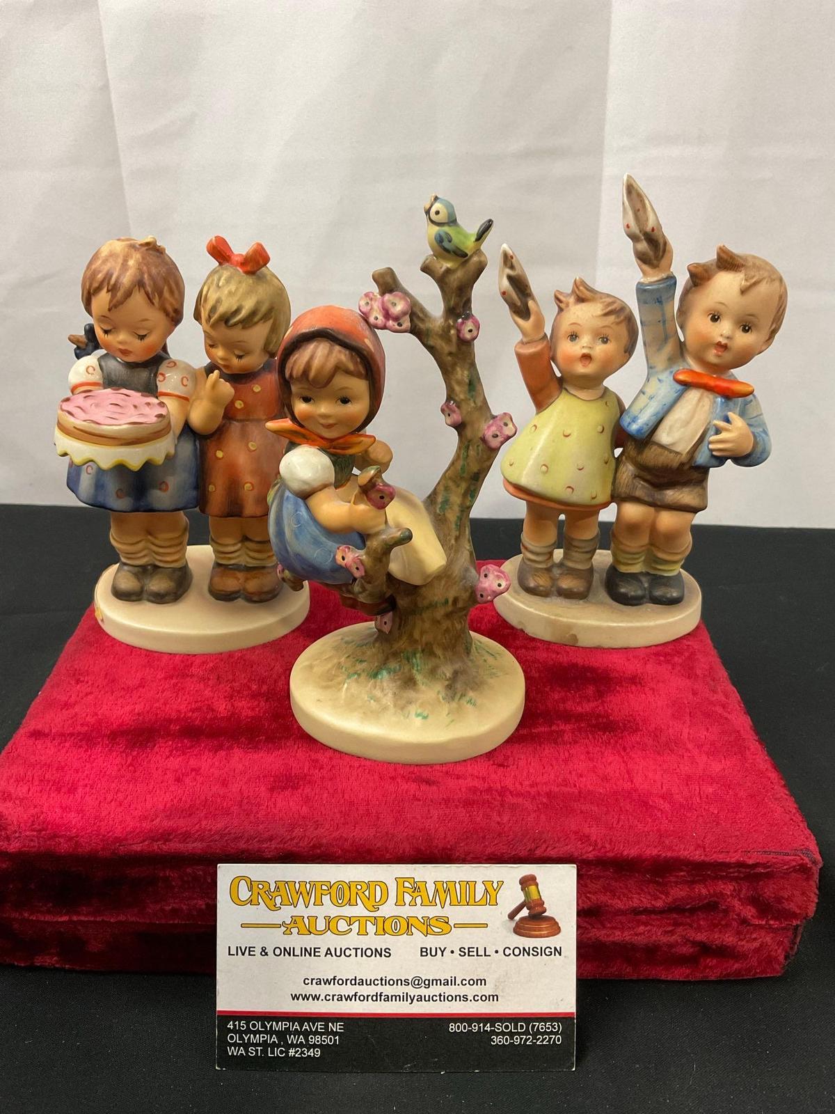 Trio of Vintage West German Hummel Figures, Apple Tree Girl, Happy Birthday, & Auf Wiedersehen