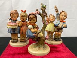Trio of Vintage West German Hummel Figures, Apple Tree Girl, Happy Birthday, & Auf Wiedersehen