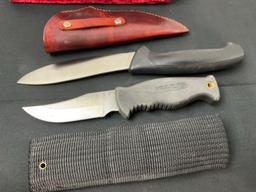 Pair of Vintage Fixed Blade Knives, Marks by Mundial, NRA-ILA Stone River w/ sheaths