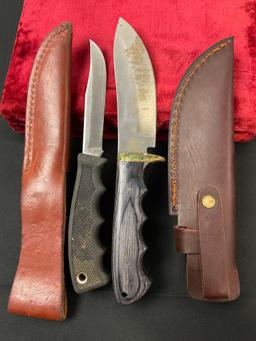 Pair of Vintage Fixed Blade Knives w/ Leather Sheaths, Rite Edge Skinner & Western Boning Knife