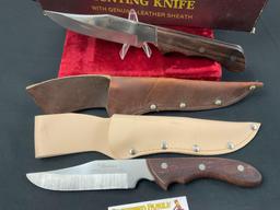 Pair of Vintage Large Fixed Blade Knives, Boone & Gemini 420 Stainless Steel, Wooden Handles