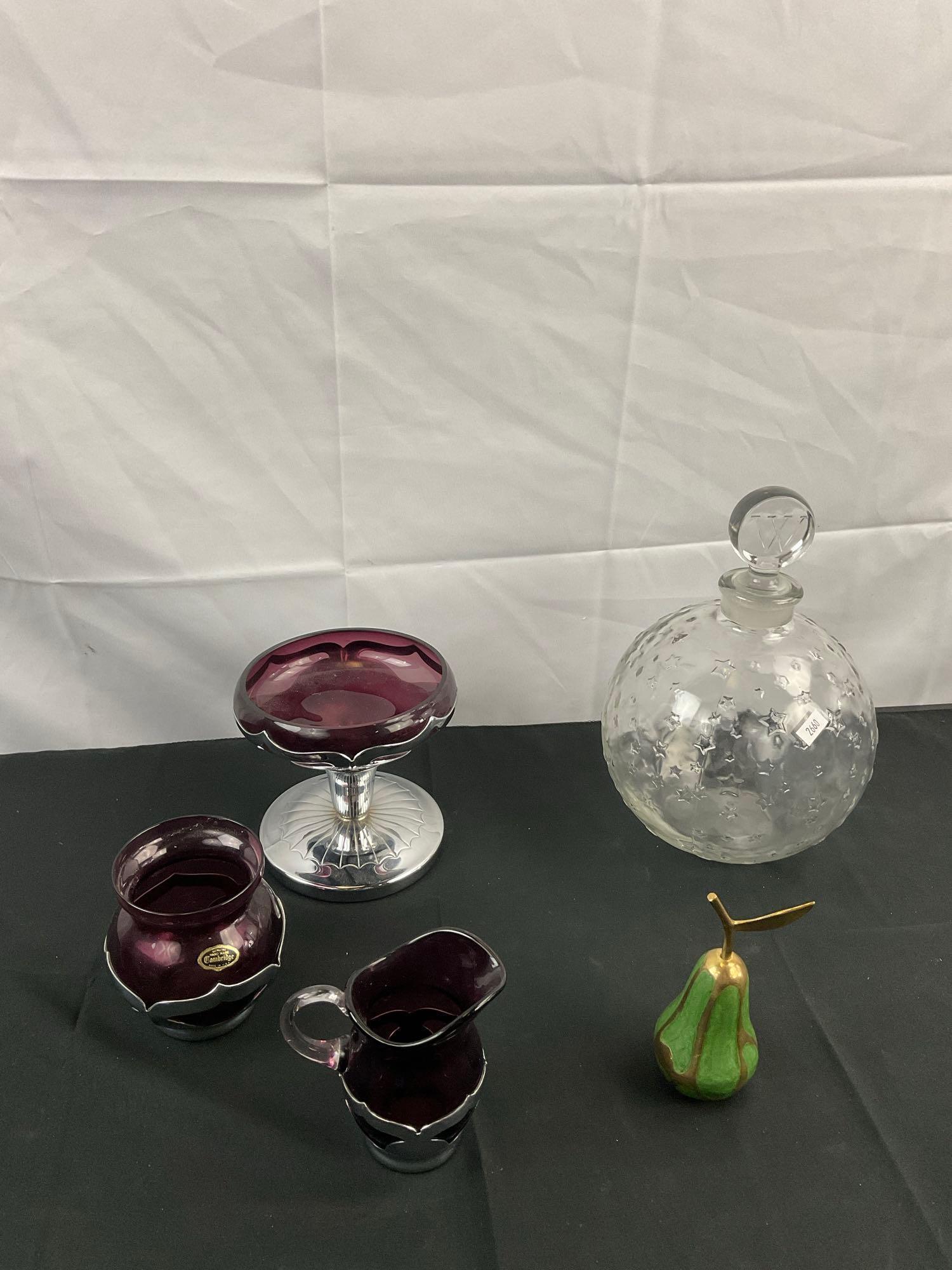 5 pcs Small Metal & Glass Decorative Assortment. 3 pcs Farber Bros. Krome Kraft Glassware. See pi...