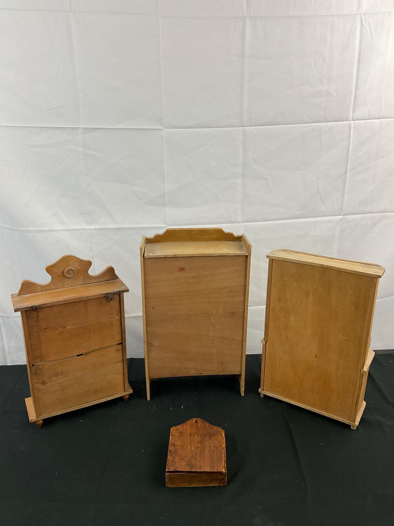 4 pcs Vintage Handmade Wooden Miniature Furniture Assortment. Spice Drawers. Armoire. See pics.