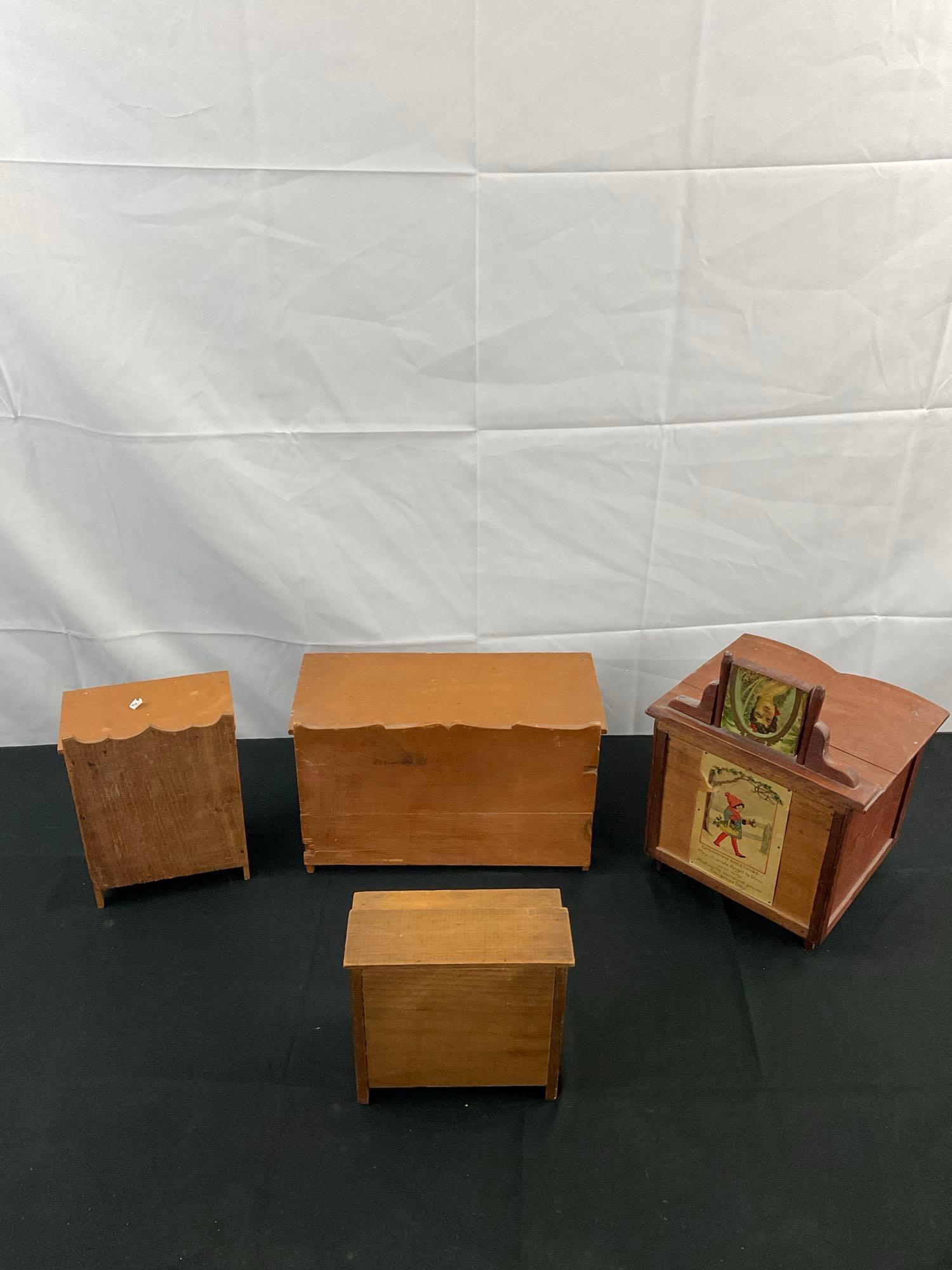 4 pcs Vintage Handmade Wooden Doll's Miniature Furniture Assortment. Detailed Dressers. See pics.