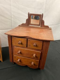 4 pcs Vintage Handmade Wooden Doll's Miniature Furniture Assortment. Detailed Dressers. See pics.