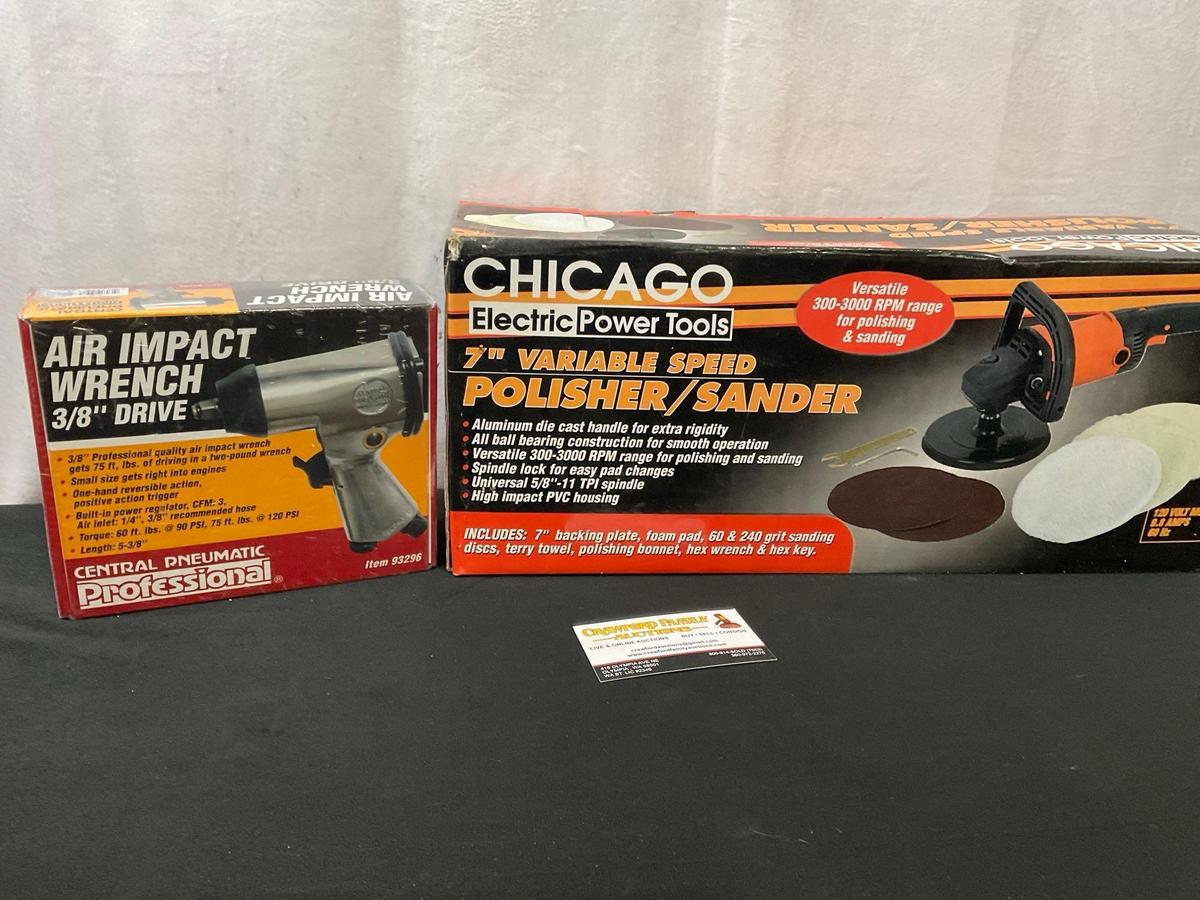 Chicago Electric 7in Variable Speed Polisher/Sander & Air Impact Wrench 3/8 in Drive