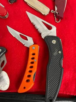 Collection of 17 Stainless Steel Folding Knives - Some Tactical Styles + Fishing & Hunting styles