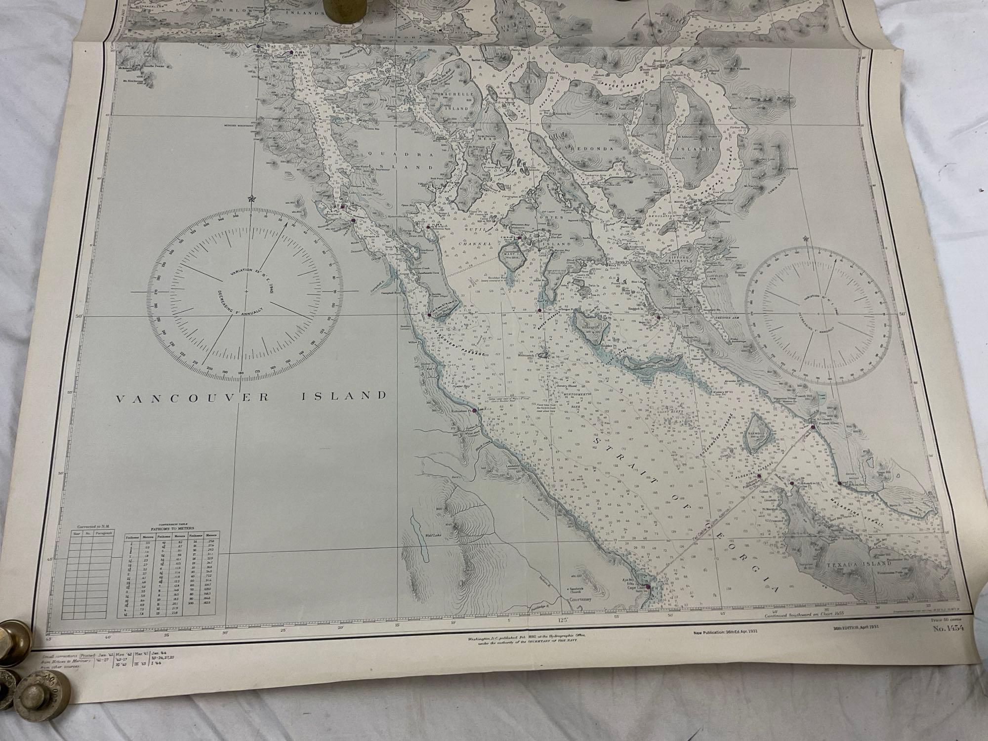 Vintage 1931 US NAVY Discovery Passage and Adjacent Waters Map