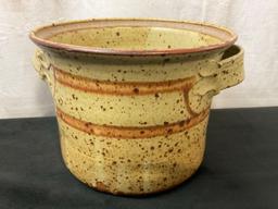 Vintage Handled Stoneware Speckled Vessel, Beige pale yellow in color