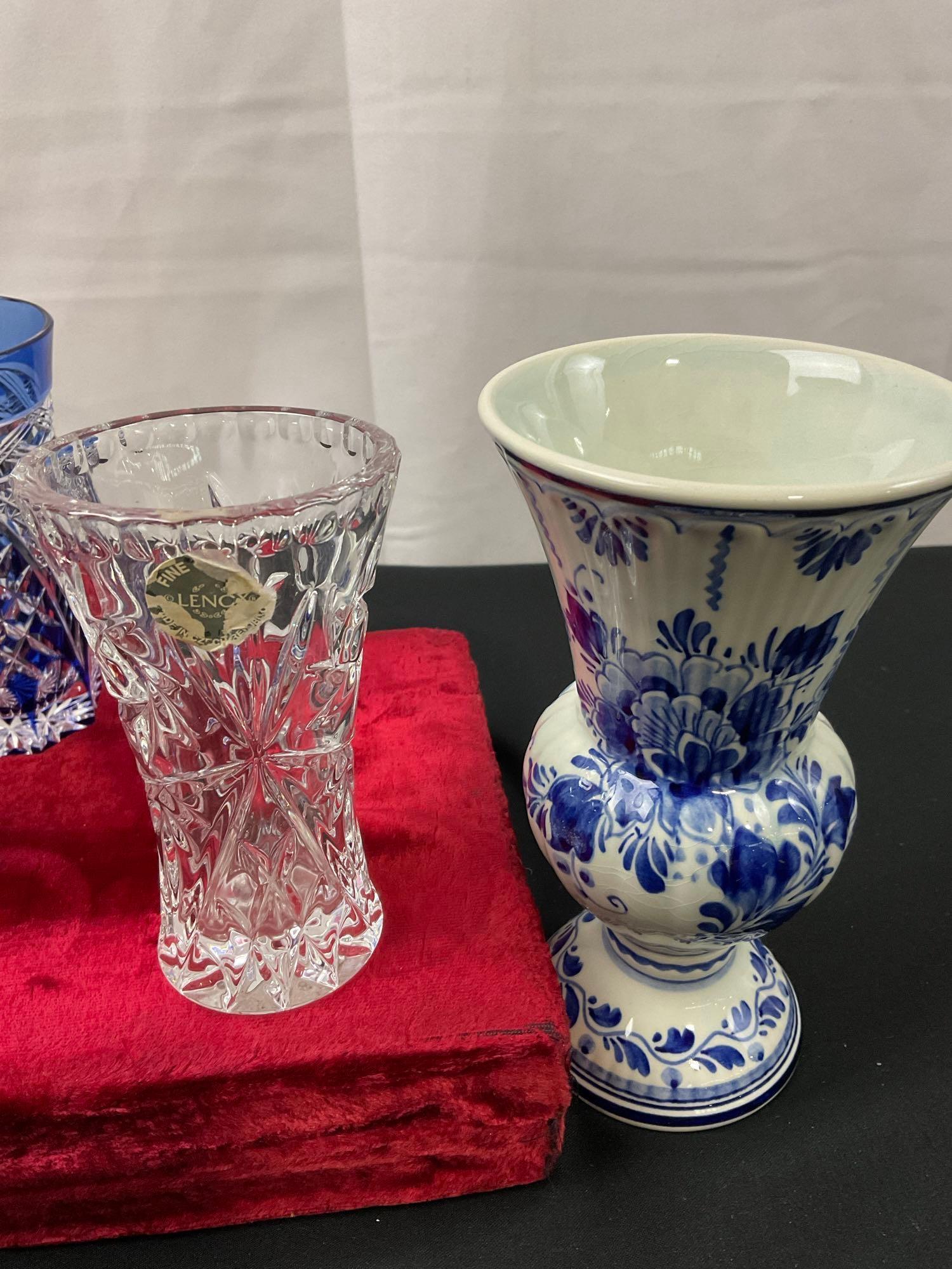 Assorted Small Vases, Etched Czech Crystal, Handpainted Delft, Lenox, and more