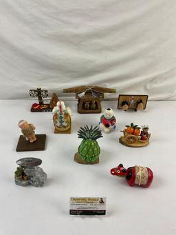 10 pcs Vintage Small Japanese Art Souvenirs. Persimmon Seller. Mountaineering Club. See pics.