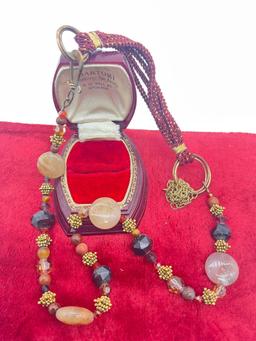 Lovely sterling silver gold tone necklace with natural stone, agate and crystal elements