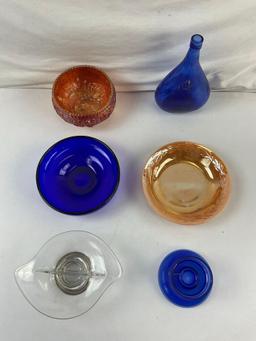 6 pcs Vintage Glassware Assortment. Candy Dish w/ Sterling Silver Base. Fire-King Plate. See pics.