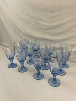 12 pcs Modern Blue Ombre Glass Drinking Glasses w/ Striped Design. Measures 3.5" x 7" See pics.