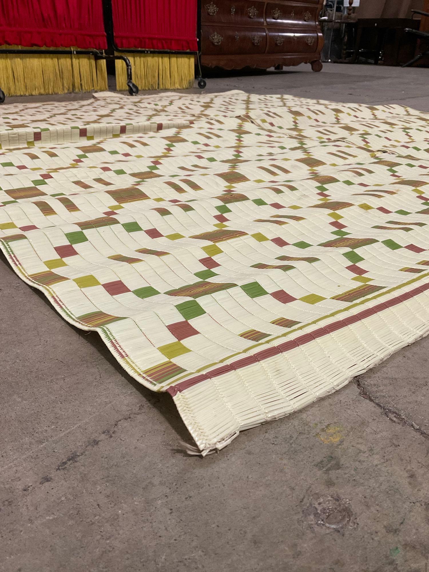 Vintage Japanese Tatami Floor Mat w/ Red, Green & Yellow Stripes. Measures 72" x 68.5" See pics.