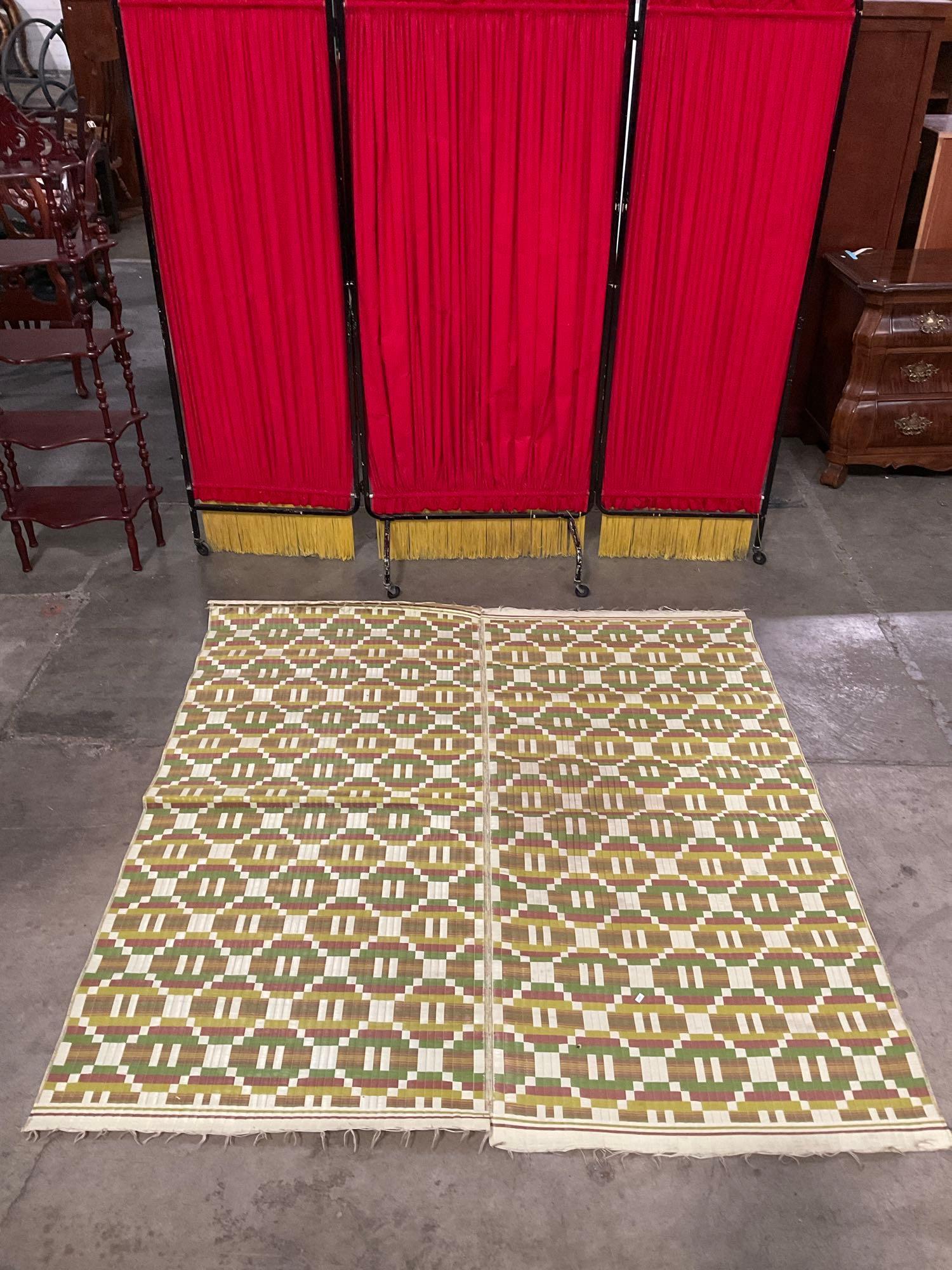 Vintage Japanese Tatami Floor Mat w/ Red, Green & Yellow Stripes. Measures 72" x 68.5" See pics.
