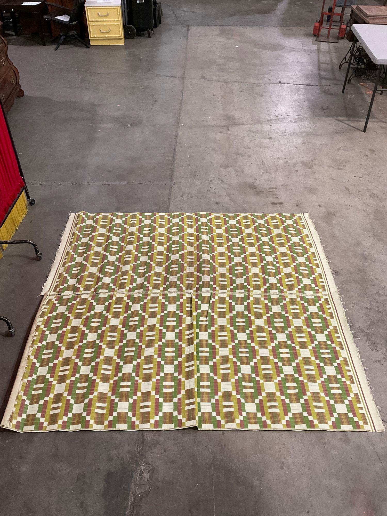 Vintage Japanese Tatami Floor Mat w/ Red, Green & Yellow Stripes. Measures 72" x 68.5" See pics.