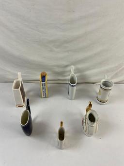 7 pcs Vintage Collectible Ceramic Souvenir Sipping Mugs. 6 Czech, 1 Portuguese. See pics.