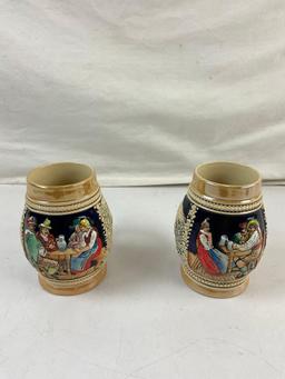 2 pcs Vintage Collectible Ceramic Souvenir German Beer Steins. Stamped 3053 & 3505. See pics.