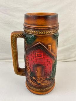 Tall Vintage Japanese Ceramic Collectible Beer Stein w/ Young Couple in Love. See pics.