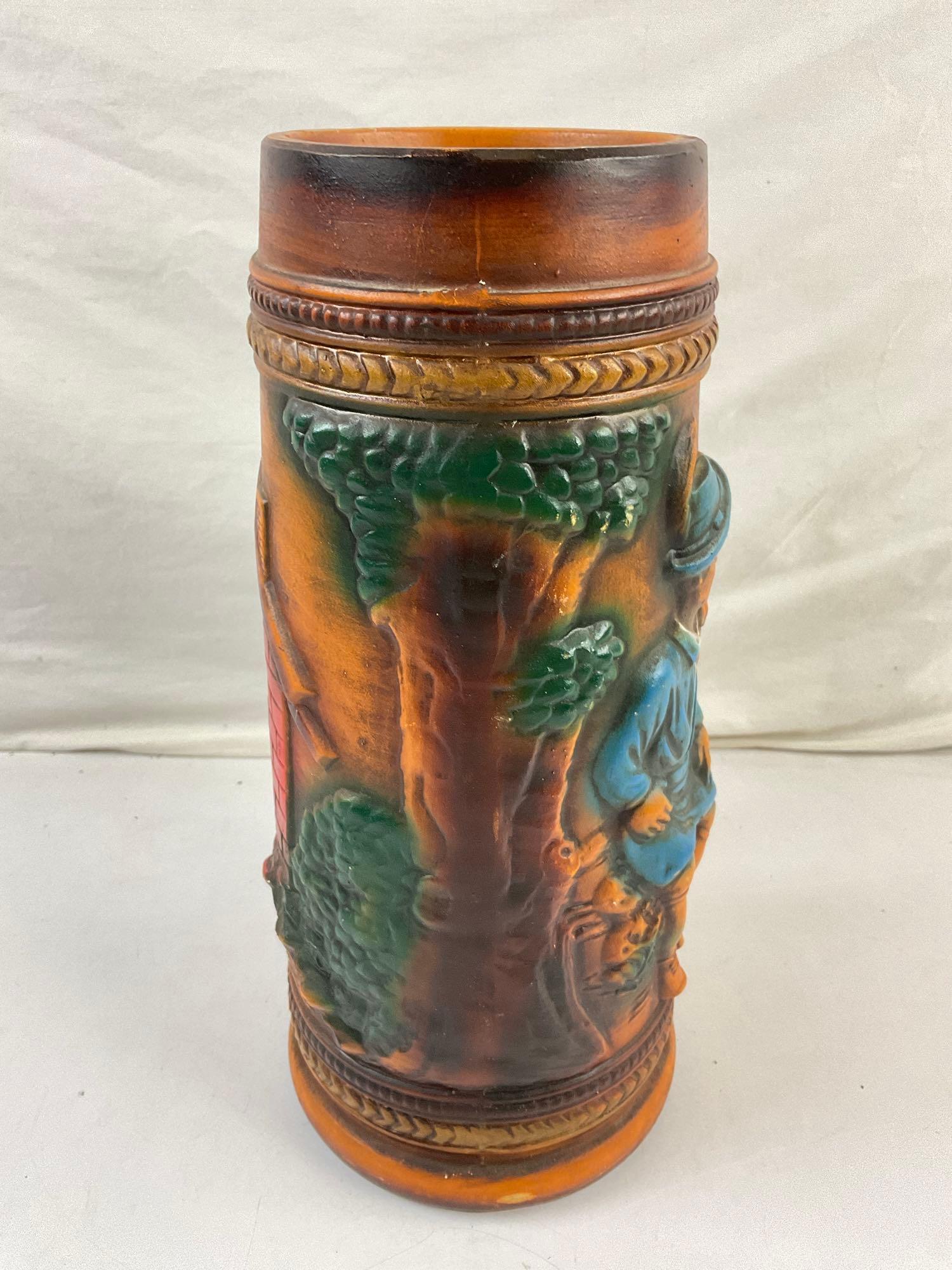 Tall Vintage Japanese Ceramic Collectible Beer Stein w/ Young Couple in Love. See pics.