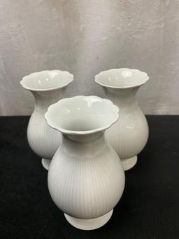 West German 2x White Bisque Vases & 3x Glazed Porcelain Vases by Kaiser