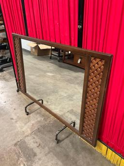 Contemporary Wooden Framed Hanging Wall Mirror w/ Lattice Pattern. Measures 57" x 34.5" See pics.