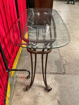 Modern Oval Glass Topped Metal Hall Table. Measures 50" x 29" See pics.