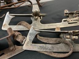 Pair of Thermos Parts, Hand Crank Wrought Iron Bells, Two Pairs of Ice Skates