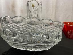 Bleikristall Vase, Pair of USSR made Crystal Bowls, and Red Handcut Czech Bowl