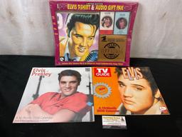 Pair of Elvis Presley Calendars 2009 & 2016, and Elvis T-Shirt & Audio Gift Pak, pair of cassettes