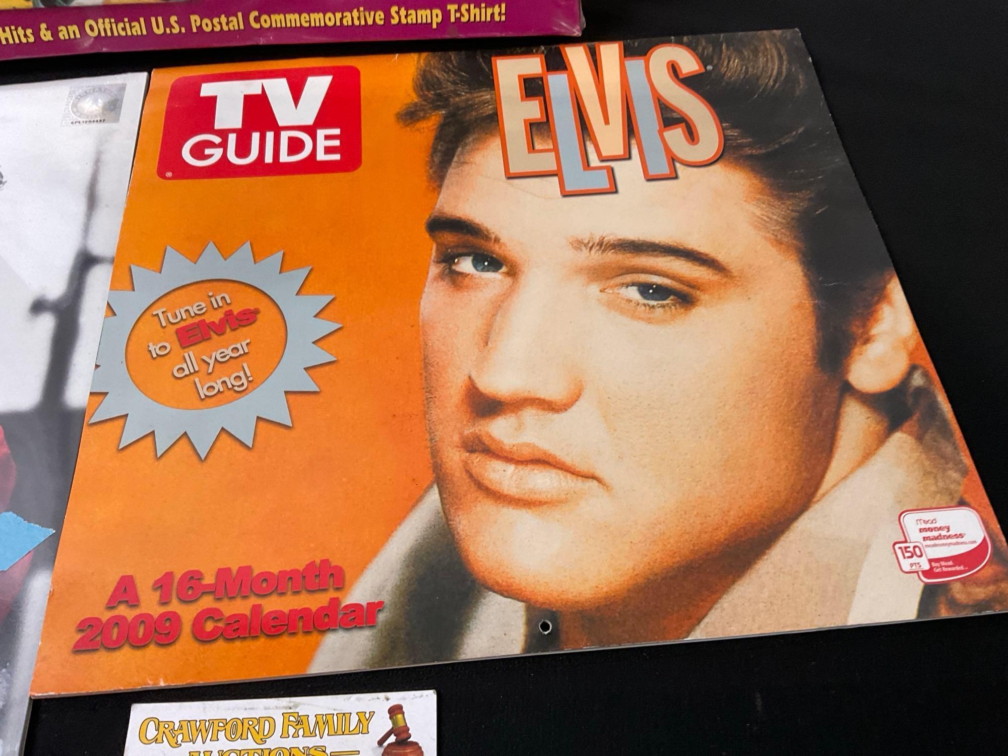 Pair of Elvis Presley Calendars 2009 & 2016, and Elvis T-Shirt & Audio Gift Pak, pair of cassettes